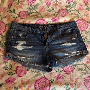 American Eagle Outfitters Distressed Dark Blue Denim Cutoff Shorts
